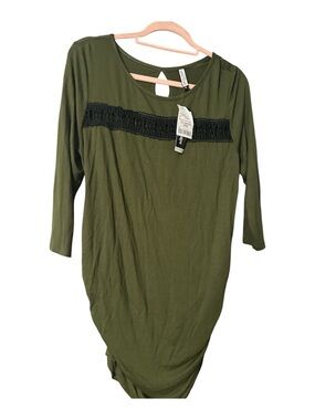 NWT belly by design Olive Green Tunic with Black Crochet Band X-Large cute